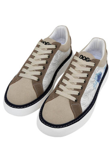 Erkek Vegan Deri Bej Sneakers - Japanese Waves Tasarım - 2