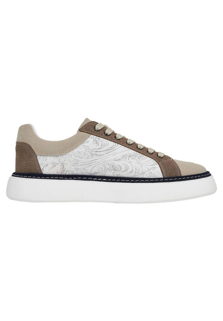 Erkek Vegan Deri Bej Sneakers - Japanese Waves Tasarım - 3
