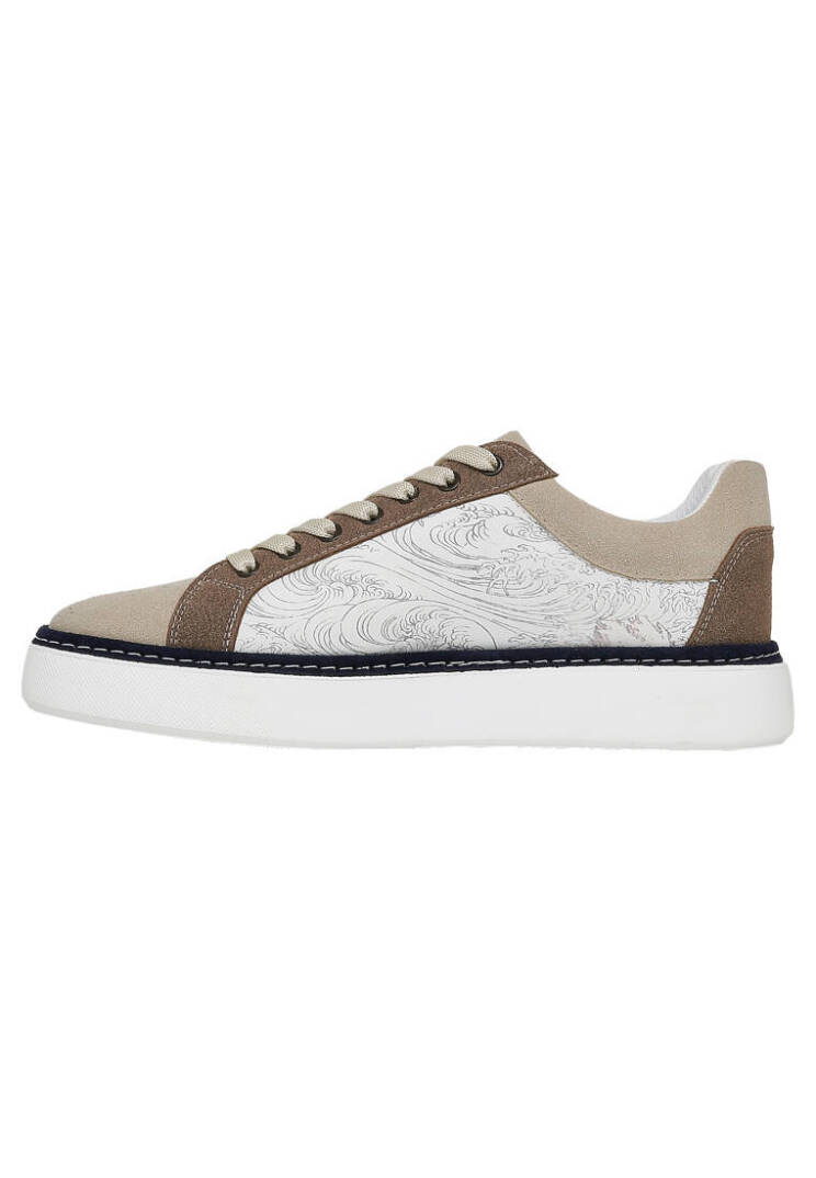 Erkek Vegan Deri Bej Sneakers - Japanese Waves Tasarım - 6