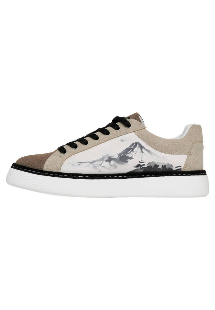 Erkek Vegan Deri Beyaz Sneakers - Japanese in Red Tasarım - 1
