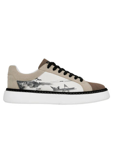 Erkek Vegan Deri Beyaz Sneakers - Japanese in Red Tasarım - 7