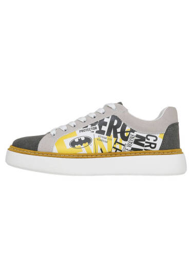 Erkek Vegan Deri Beyaz Sneakers - Warner Bros Batman Collage Tasarım