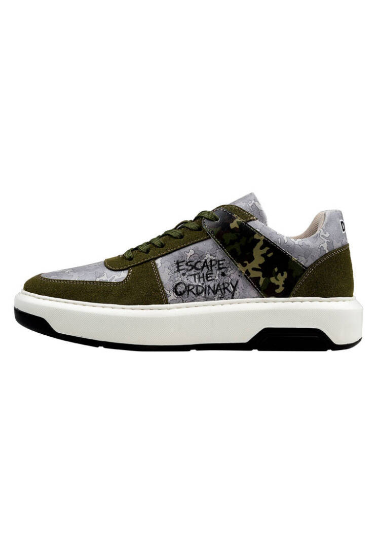 Erkek Vegan Deri Gri Sneakers - Ordinary Camo Tasarım - 1