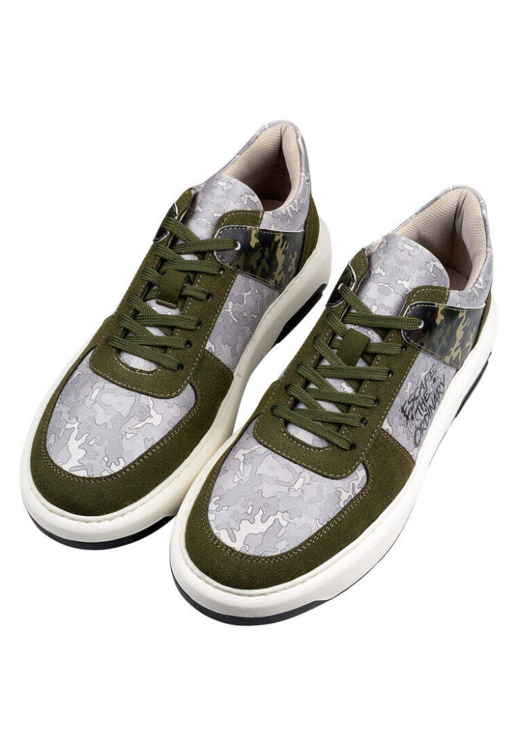 Erkek Vegan Deri Gri Sneakers - Ordinary Camo Tasarım - 2