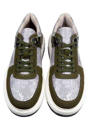 Erkek Vegan Deri Gri Sneakers - Ordinary Camo Tasarım - 3