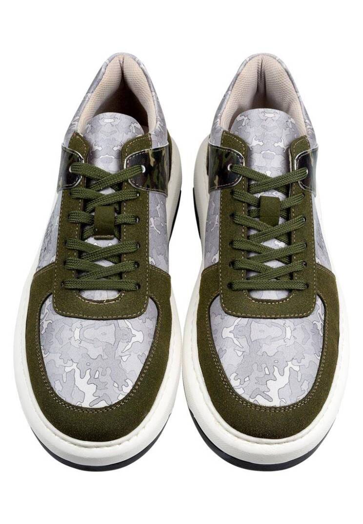 Erkek Vegan Deri Gri Sneakers - Ordinary Camo Tasarım - 3