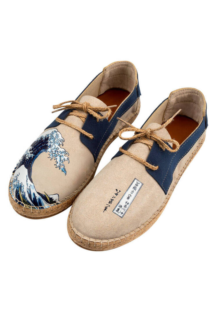 Erkek Vegan Krem Bağcıklı Espadril - Japanese Waves Tasarım - 1
