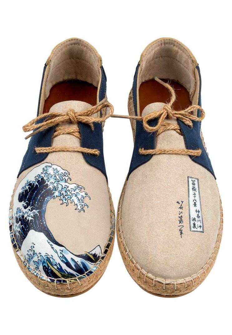 Erkek Vegan Krem Bağcıklı Espadril - Japanese Waves Tasarım - 2