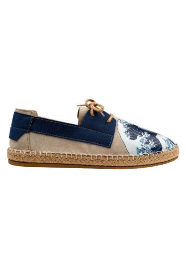 Erkek Vegan Krem Bağcıklı Espadril - Japanese Waves Tasarım - 7