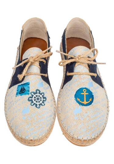 Erkek Vegan Mavi Bağcıklı Espadril - Patches Tasarım - 2