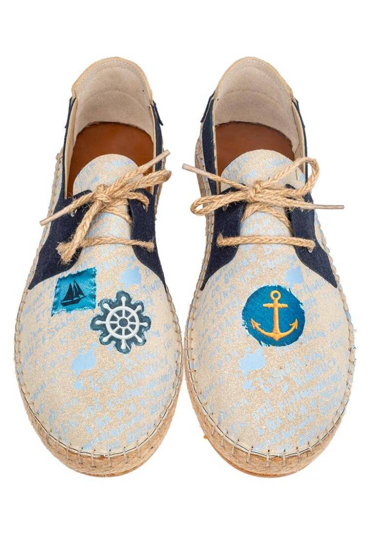 Erkek Vegan Mavi Bağcıklı Espadril - Patches Tasarım - 2