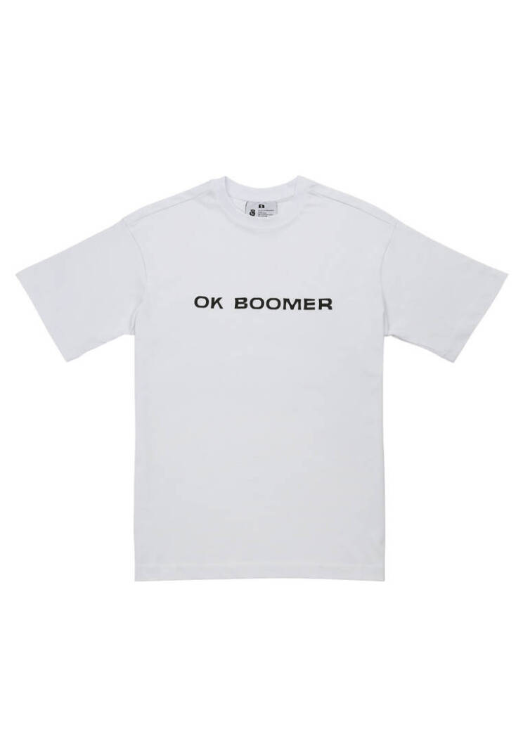 Футболка Унисекс из Веганских Материалов Белая - Ok Boomer - 1