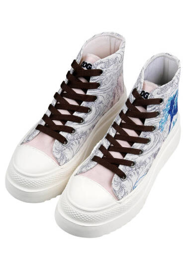Kadın Vegan Bej Kalın Taban High Sneakers - Japanese Waves Tasarım (1)