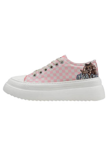 Kadın Vegan Beyaz Kalın Taban Sneakers - Big Steps Cat Tasarım