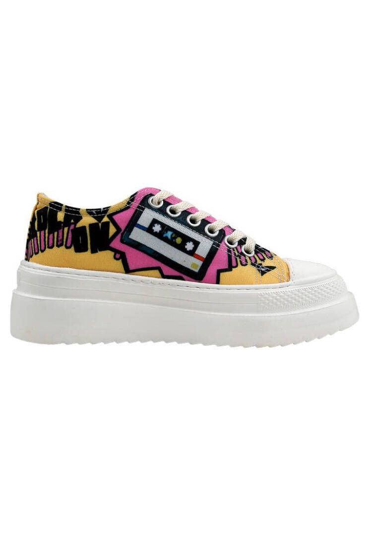 Kadın Vegan Beyaz Kalın Taban Sneakers - Rock On Tasarım - 2