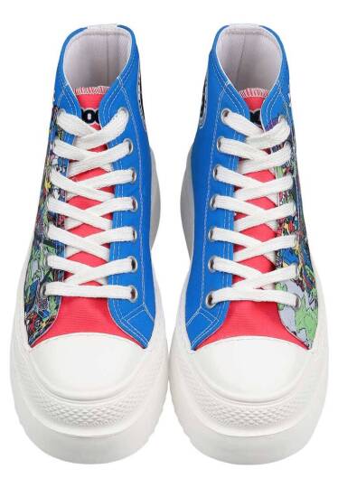Kadın Vegan Çok Renkli Kalın Taban High Sneakers - Warner Bros DC Villains Tasarım - 4