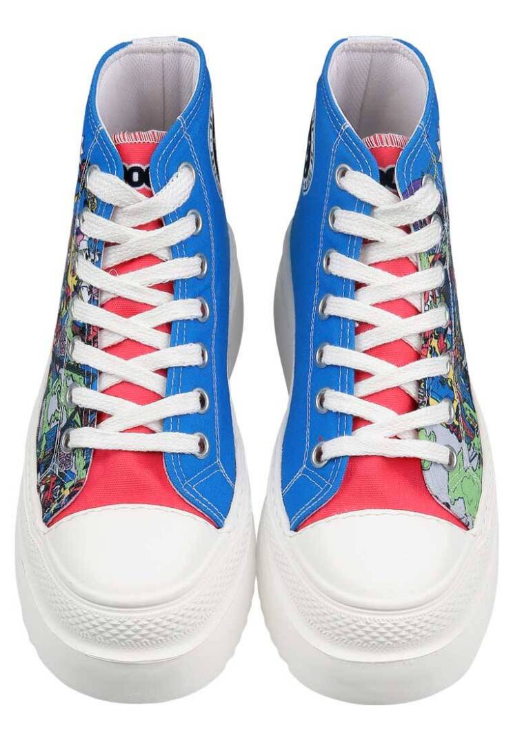 Kadın Vegan Çok Renkli Kalın Taban High Sneakers - Warner Bros DC Villains Tasarım - 4