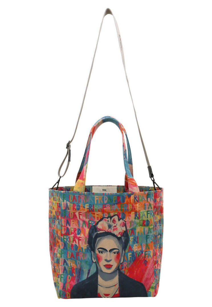 Kadın Vegan Çok Renkli Large Tote Bag - Frida Kahlo in Letters Tasarım - 2