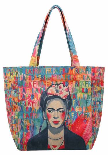 Kadın Vegan Çok Renkli Large Tote Bag - Frida Kahlo in Letters Tasarım - 3