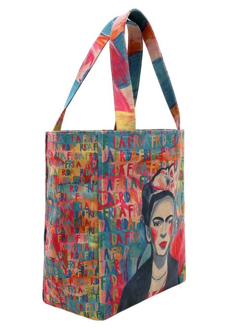Kadın Vegan Çok Renkli Large Tote Bag - Frida Kahlo in Letters Tasarım - 4