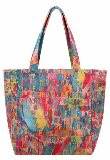 Kadın Vegan Çok Renkli Large Tote Bag - Frida Kahlo in Letters Tasarım - 5