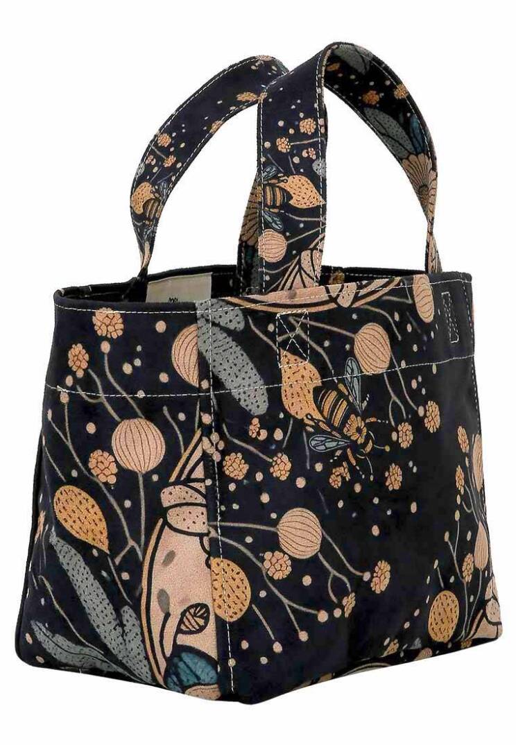 Kadın Vegan Deri Antrasit Medium Tote Bag - Bee with Flowers Tasarım - 7
