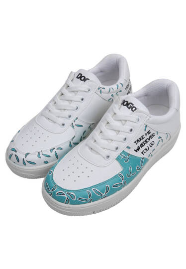 Kadın Vegan Deri Beyaz Sneakers - Koala Hug Tasarım (1)