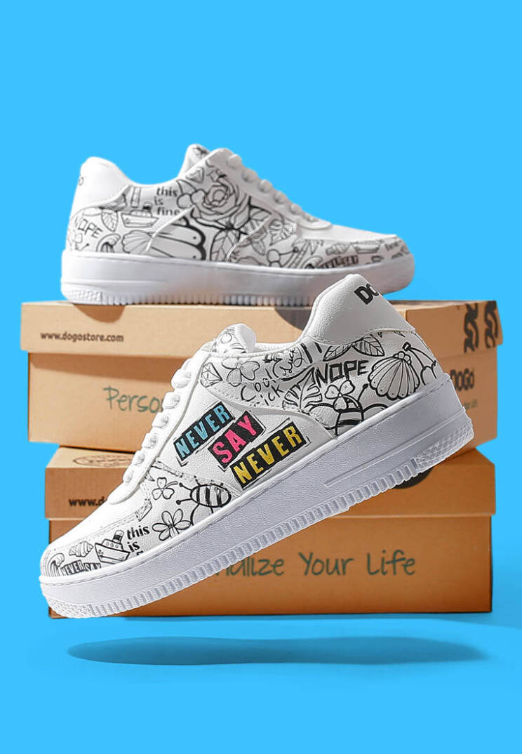 Kadın Vegan Deri Beyaz Sneakers - Never Say Never Tasarım - 1