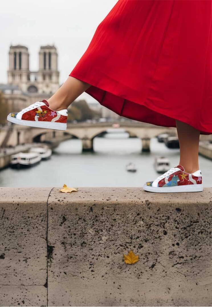 Kadın Vegan Deri Beyaz Sneakers - Paper Animals Tasarım - 1