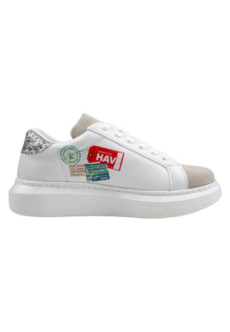 Kadın Vegan Deri Beyaz Sneakers - Travel Collage Tasarım - 4