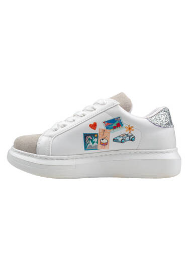Kadın Vegan Deri Beyaz Sneakers - Travel Collage Tasarım - 6