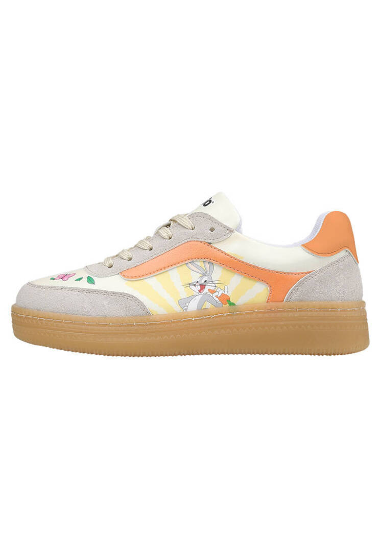 Kadın Vegan Deri Beyaz Sneakers - Warner Bros Looney Tunes Bugs Bunny Hop into Nature Tasarım - 1