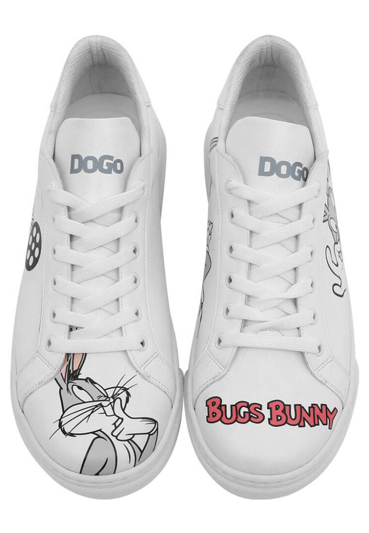 Kadın Vegan Deri Beyaz Sneakers - Whats Up Doc? Bugs Bunny Tasarım - 3