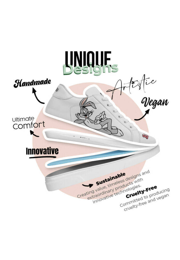 Kadın Vegan Deri Beyaz Sneakers - Whats Up Doc? Bugs Bunny Tasarım - 4