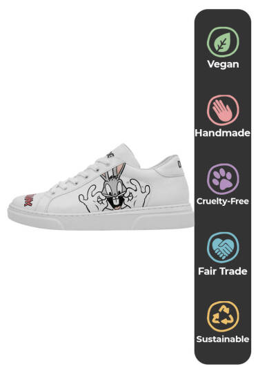 Kadın Vegan Deri Beyaz Sneakers - Whats Up Doc? Bugs Bunny Tasarım - 5
