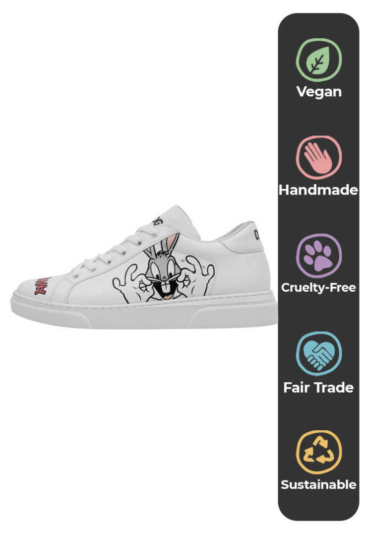 Kadın Vegan Deri Beyaz Sneakers - Whats Up Doc? Bugs Bunny Tasarım - 5