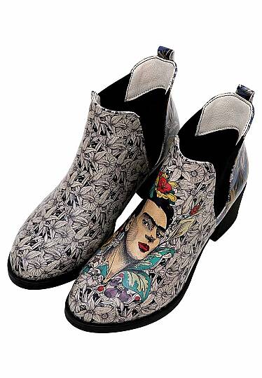 Kadın Vegan Deri Çok Renkli Bilekte Bot - Frida Kahlo with Blue Flowers Book Club Tasarım
