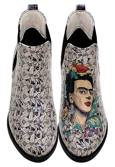 Kadın Vegan Deri Çok Renkli Bilekte Bot - Frida Kahlo with Blue Flowers Book Club Tasarım - 2