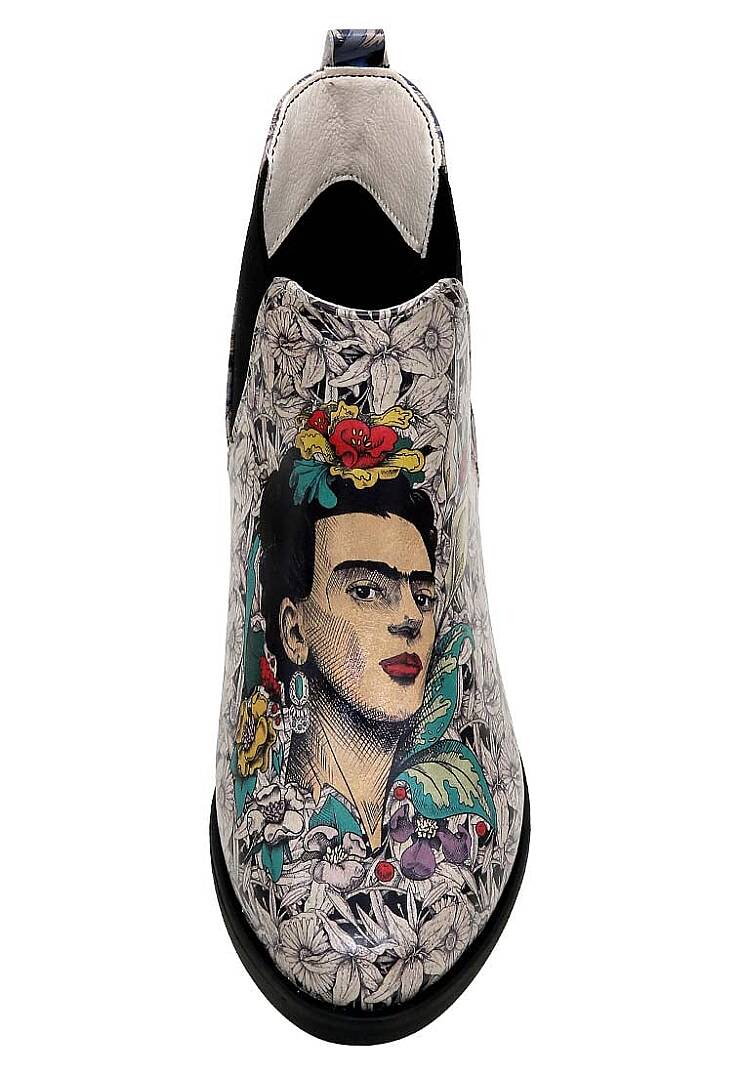 Kadın Vegan Deri Çok Renkli Bilekte Bot - Frida Kahlo with Blue Flowers Book Club Tasarım - 5