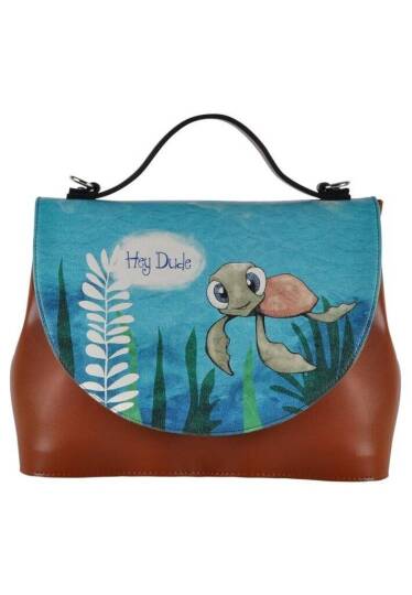 Kadın Vegan Deri Kahverengi El Çantası - Caretta-Hey Dude Tasarım