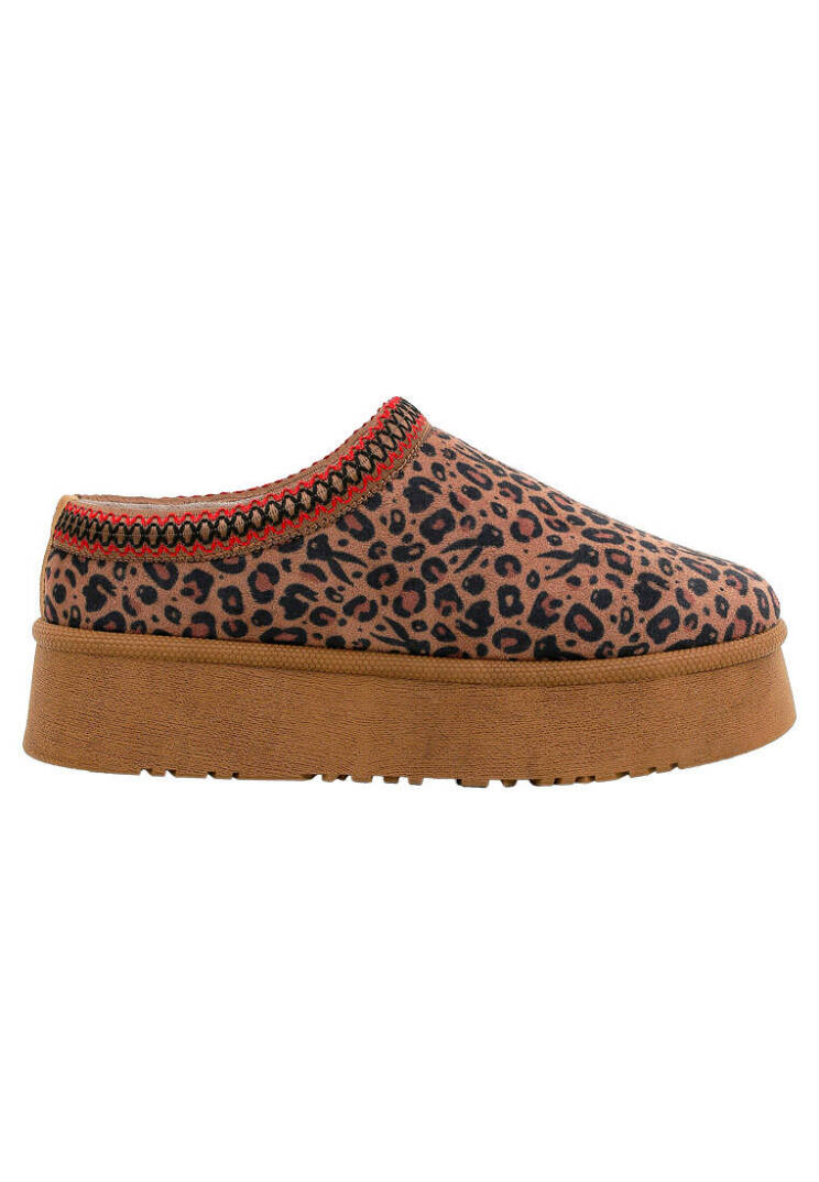 Kadın Vegan Deri Kahverengi İçi Peluş Terlik - Looney Tunes Leopard Looney Tasarım - 4