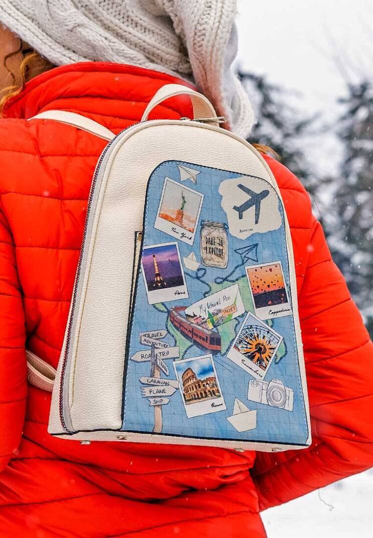 Kadın Vegan Deri Krem Sırt Çantası - Dare to Explore Tasarım - 2