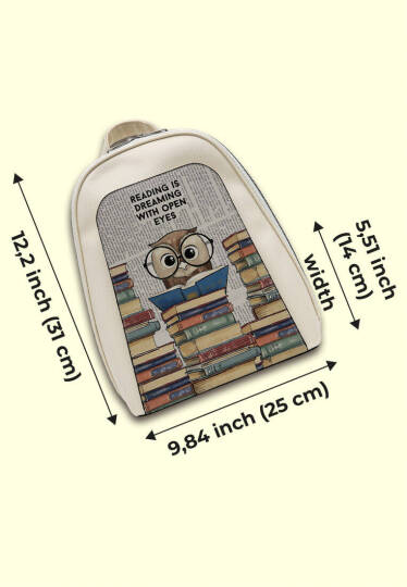 Kadın Vegan Deri Krem Sırt Çantası - The Wise Owl Tasarım - 5