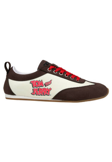 Kadın Vegan Deri Krem Sneakers - Warner Bros Looney Tunes Tom & Jerry Tasarım - 5