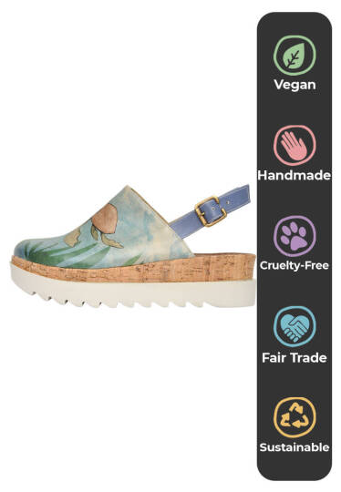 Kadın Vegan Deri Mavi Kalın Taban Sandalet - Caretta-Hey Dude Tasarım - 5