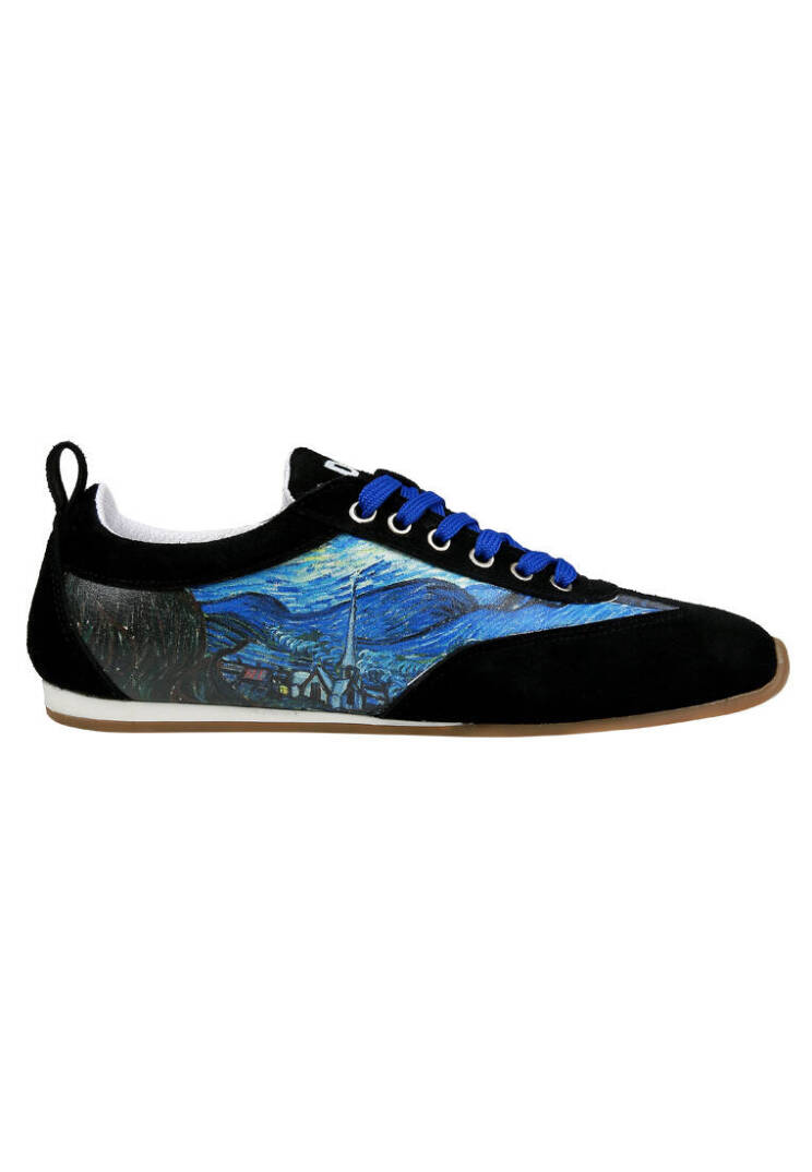 Kadın Vegan Deri Mavi Sneakers - Vincent van Gogh The Starry Night Tasarım - 3
