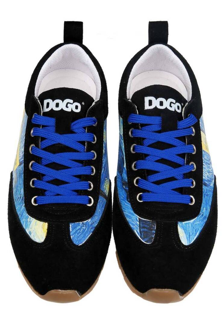 Kadın Vegan Deri Mavi Sneakers - Vincent van Gogh The Starry Night Tasarım - 4