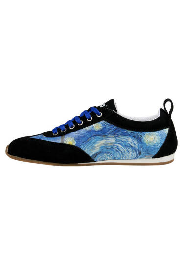 Kadın Vegan Deri Mavi Sneakers - Vincent van Gogh The Starry Night Tasarım - 6