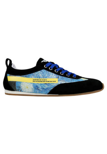 Kadın Vegan Deri Mavi Sneakers - Vincent van Gogh The Starry Night Tasarım - 7