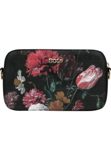 Kadın Vegan Deri Siyah El Çantası - Black Floral Tasarım (1)
